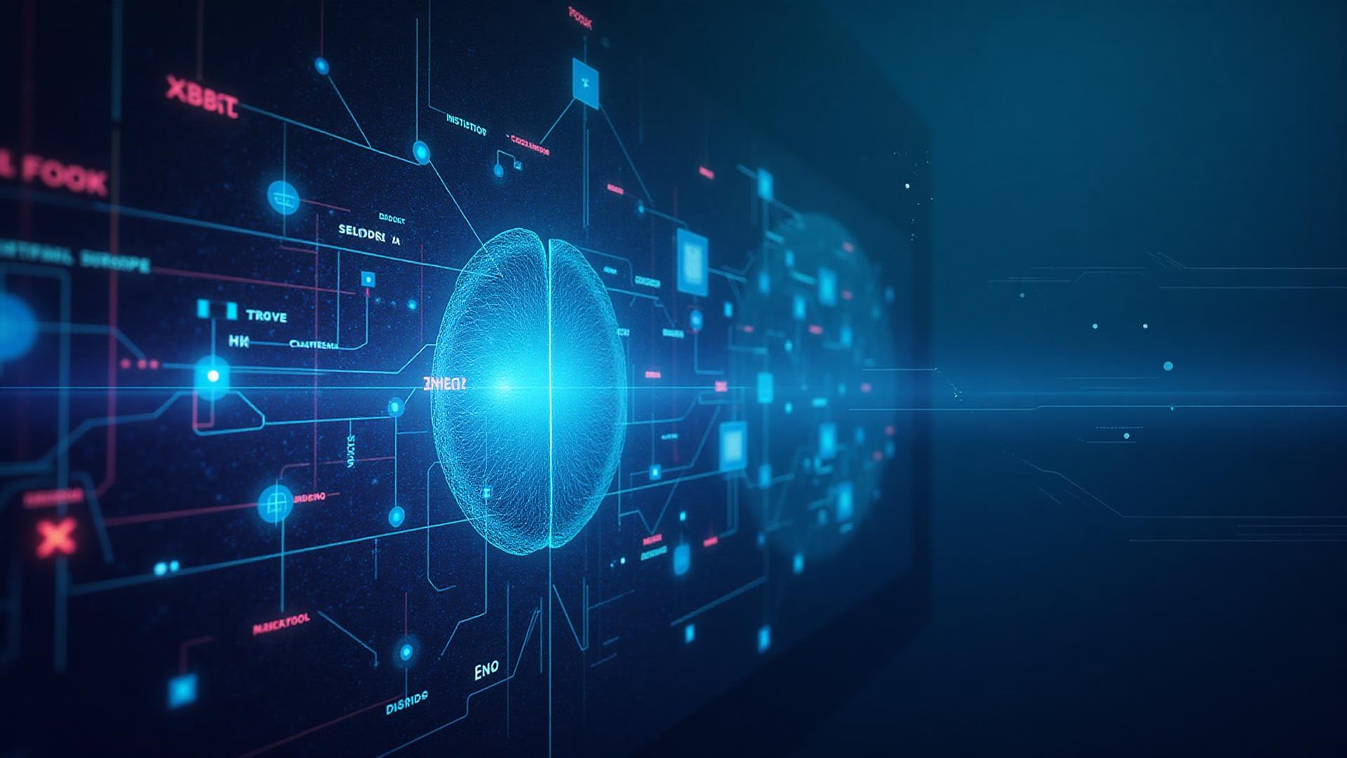Cérebro digital com conexões neurais representando inteligência artificial aplicada à cibersegurança e detecção automatizada de ameaças